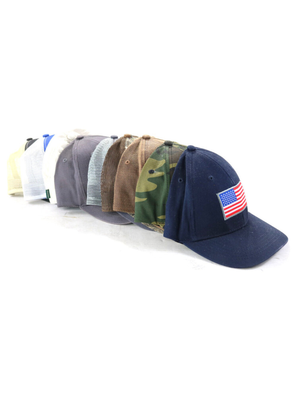 9 USA baseball hats hat OSFA camo gray brown green red white blue tan strap
